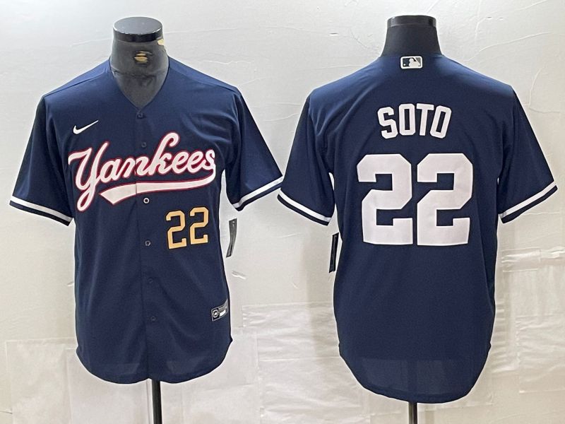 Men New York Yankees #22 Soto Dark blue Second generation joint name Nike 2024 MLB Jersey style 2